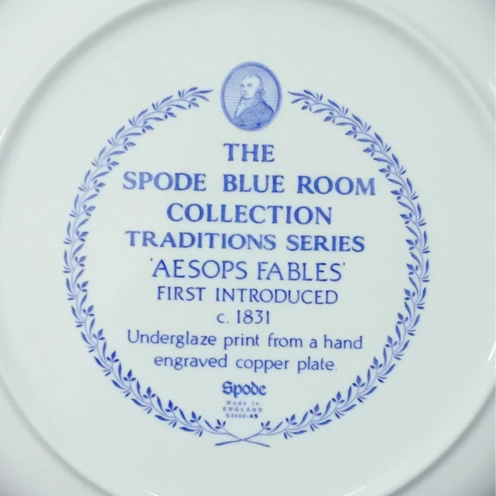 Vintage Spode Blue Room Collection Aesop's Fables Blue & White Pasta Bowl